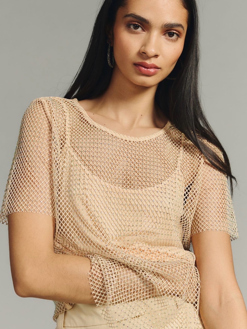 Sunday in Brooklyn Beige Open-Knit Short Sleeve Tee